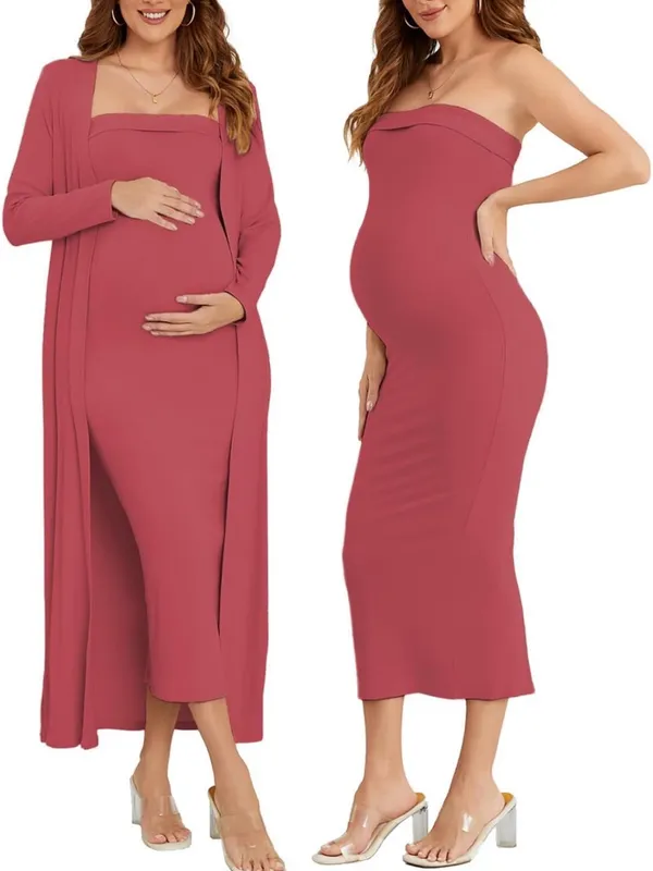 Strapless Maternity Dress with Matching Duster - Image 2