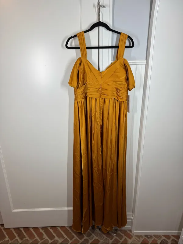 Azazie Lianne Butterscotch A-Line Off the Shoulder Stretch Satin Dress Size 16 - Image 5