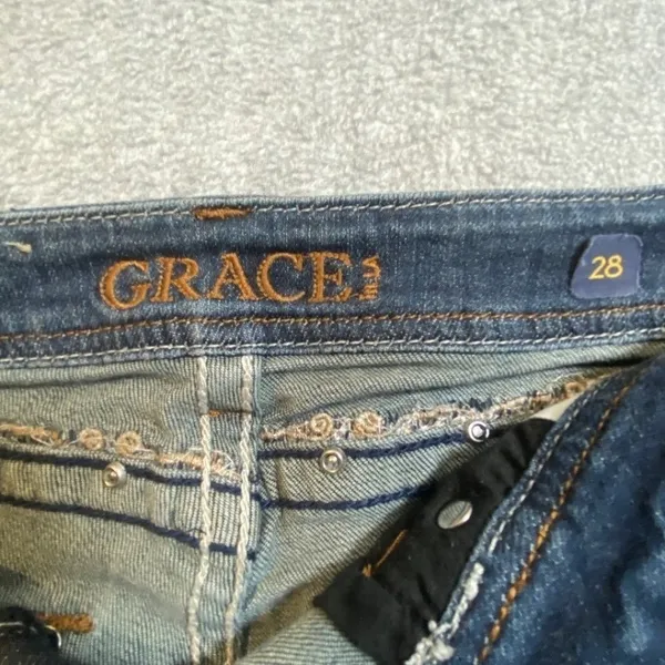 Grace in LA Jeans Womens 28 Blue Embroidered Sequin Pocket Western Distressed - Image 7
