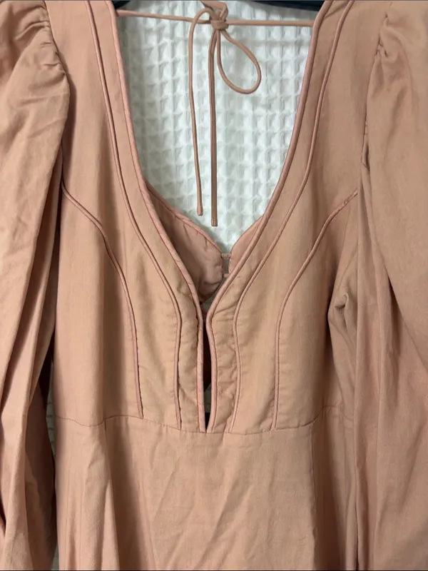 Farm Rio for Anthropologie Linen Long Sleeve Cutout Mini Dress Medium - Image 10