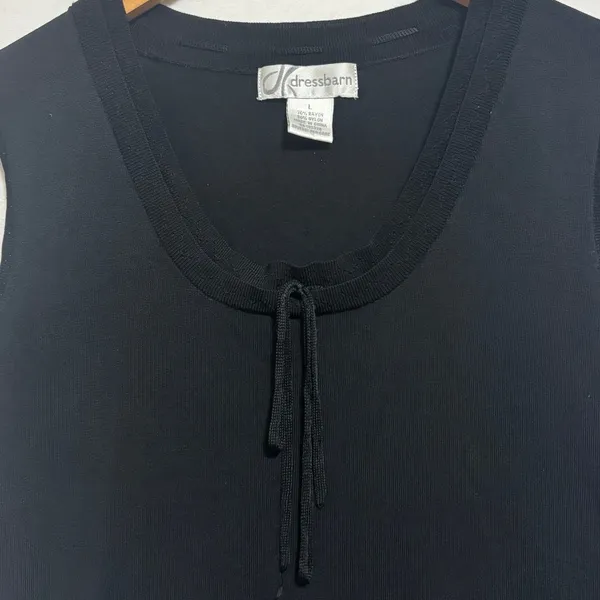 Dressbarn Tank Top Black Knit Scoop Neck Tie Front Career Minimalist Layering L - Image 2