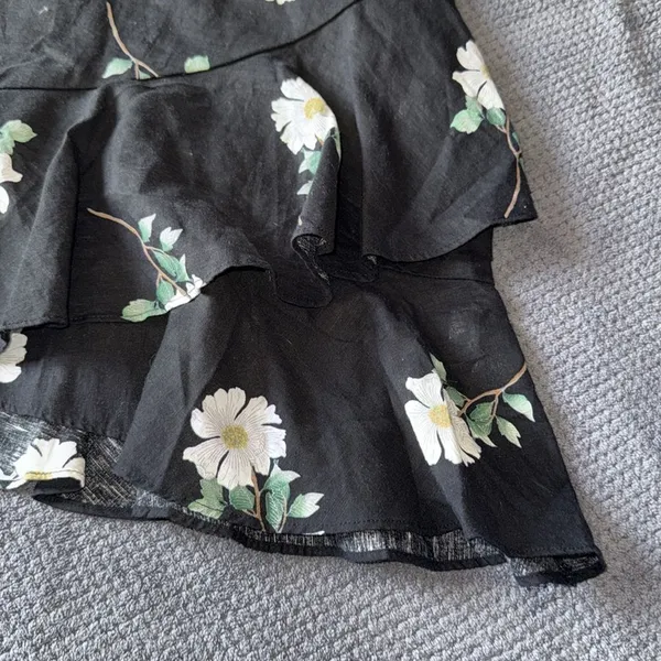 Banana Republic Black Floral Sleeveless Linen Fit Flare‎ Ruffle Hem Dress Size 8 - Image 10