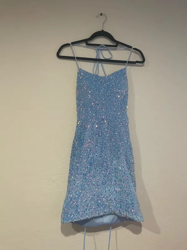 Baby blue mini sequin dress - Image 3