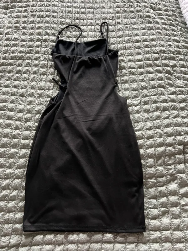 Black satin bodycon dress with tie detail #bodycon #satin #eveningwear - Image 2