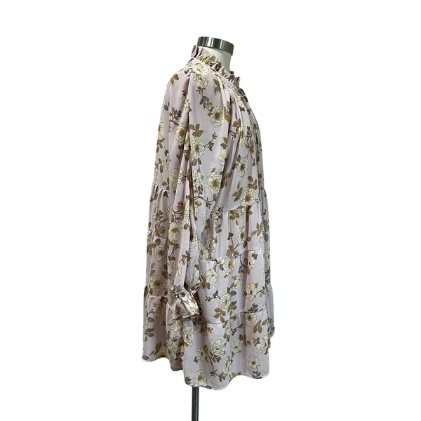 VICI Long Sleeve Boho‎ Pink Floral Swing Mini Dress Size M - Image 2