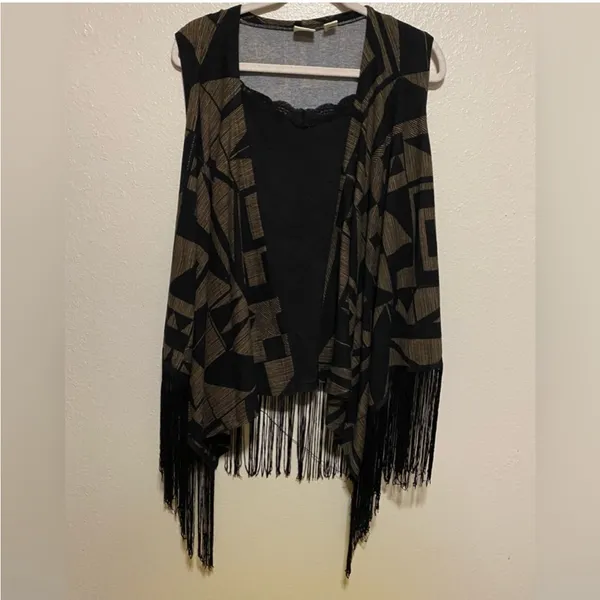 Westbound Geo Tassel Open Front Vest Cardigan | Boho Asymmetrical Layer (L) - Image 6