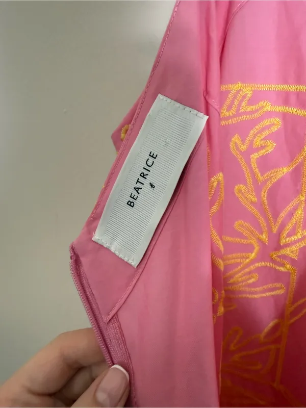 Anthropologie Beatrice B Abito Tessuto Pink Yellow Embroidered Maxi Dress Tank 0 - Image 5