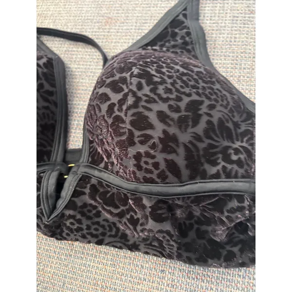 Victorias Secret PINK Black Velvet Burnout Floral Leopard‎ Bralette Medium - Image 3