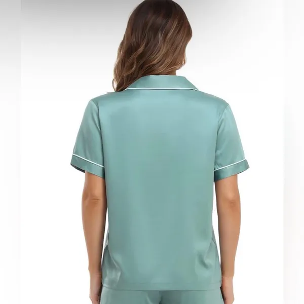 Serenedelicacy Women's Satin Button Down Short Sleeve Pajamas Top Size‎ L - Image 2