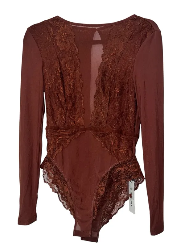 Commense Long Sleeve Sheer Lace Mesh Bodysuit Brown NWT Sold Out Size Small - Image 2