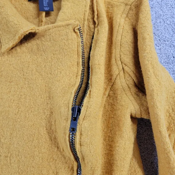 Tahari Womens Moto Jacket Small Yellow Wool Blend Boucle Zip Up Pockets - Image 10