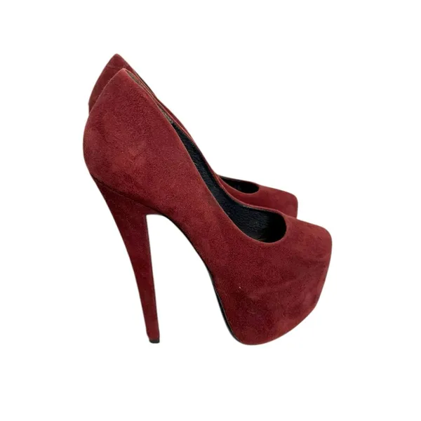 Vintage‎ Topshop Burgundy Suede Platform Pumps 7” heels Size 8 - Image 6