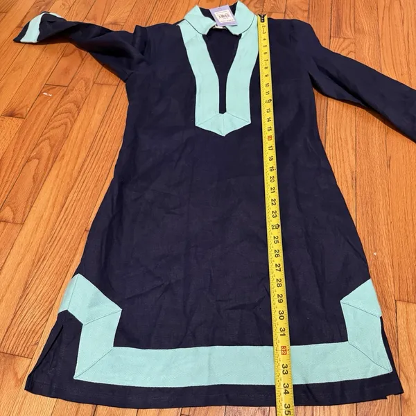 Sail to Sable NWT Linen Long Sleeve Tunic Dress in‎ Navy with Turquoise Trim XS - Image 5