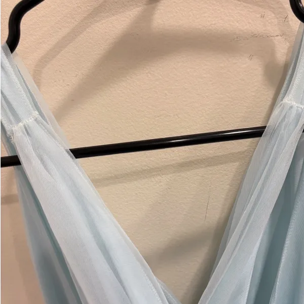 VTG 60s Heiress Light Blue Floral Embroidered Mesh Overlay Nightgown Dress XS - Image 3
