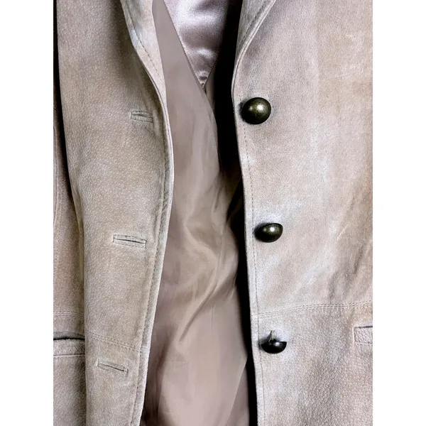 Vintage 90s Boho Suede Leather Blazer Tan Ruff Hewn Women's L - Image 6