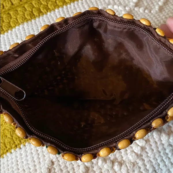 Wood Beaded Bag Small Clutch HANDMADE Brown - Image 5