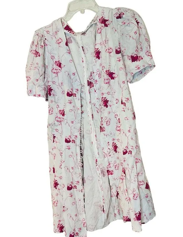 CHELSEA AND WALKER Women's White Pink Floral Button Front Mini Dress Size 4 - Image 4