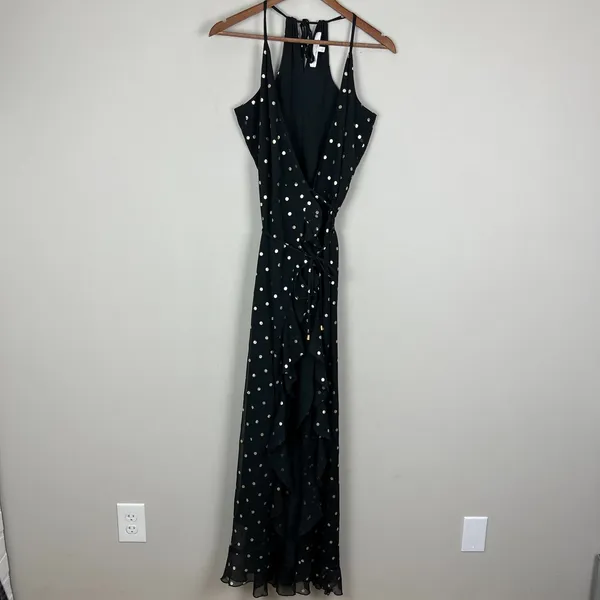 Lovers + Friends Revolve Bridget Maxi Dress Small Black Gold Polka Dot Ruffle S‎ - Image 13