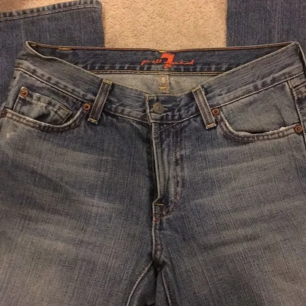 7 For All Mankind Flare Worn Wash Jeans - Image 3