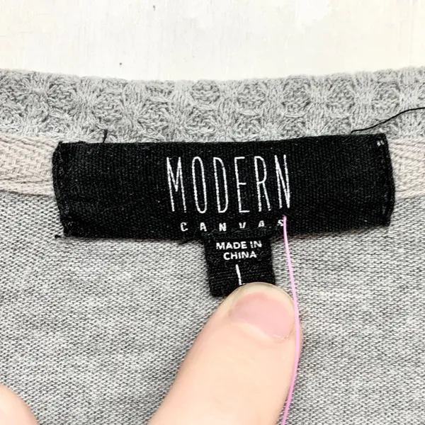 Modern Canvas Pumpkin Graphic Waffle Knit Womens Size L Grey‎ Fall Farmhouse Top - Image 2