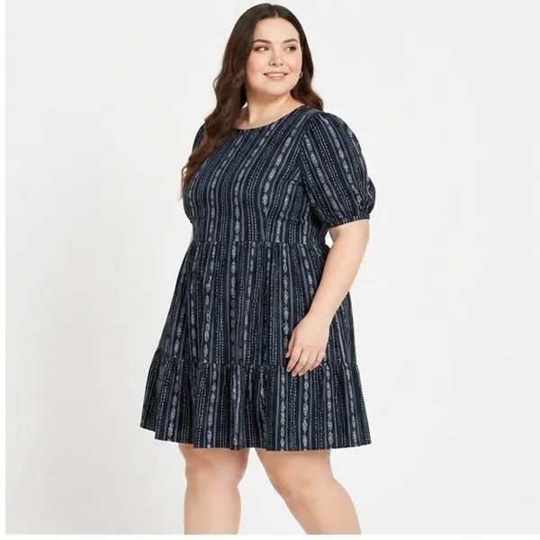 Time and Tru Womens Dress Size L Dark Navy Stripe Tie Back Mini Lightweight - Image 3