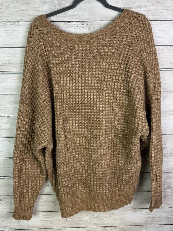 American Eagle Outfitters Brown V-Neck Waffle Knit Sweater Size Large - Image 3