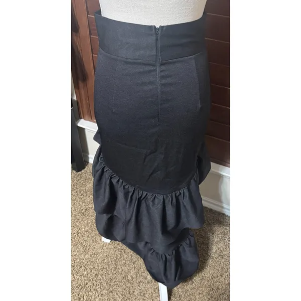 Nylon Black Ruffle Mermaid Skirt High Waist Tiered Goth Coquette Style 47027 S - Image 3