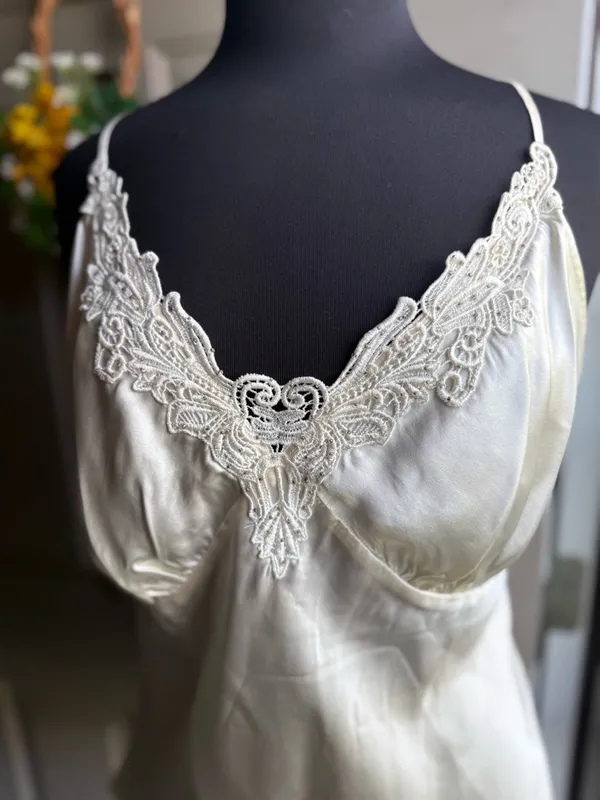 Vintage Y2K Halston Jeans jeweled scalloped silk bustier tank, size XL - Image 3