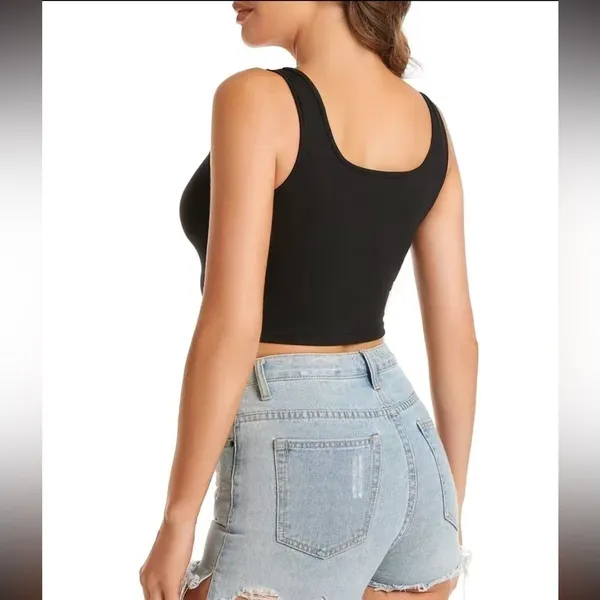 Black Sleeveless Crop Tank Top, size Large - Image 2