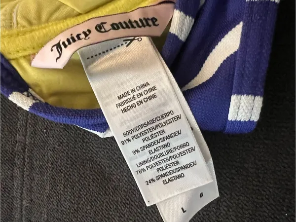 Y2K Juicy Couture Striped Blue & White Bikini Top with Yellow Straps Size Large - Image 9