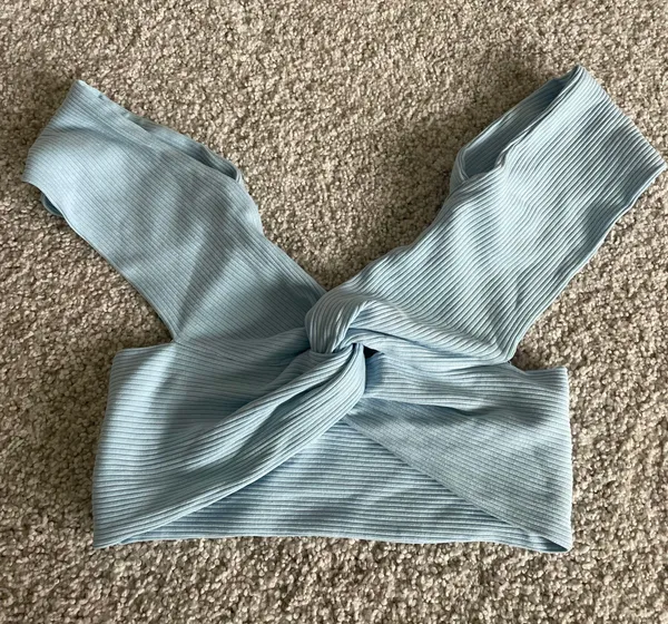 SheIn Blue Twist Front Open Back Crop Top - Image 2