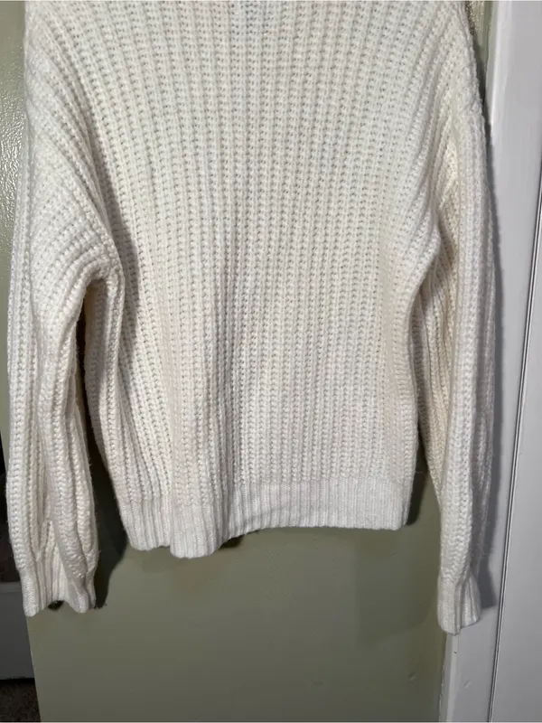 A New Day Womens Size Small Crewneck Sweater White Ribbed Shaker Stitch Long Slv - Image 8
