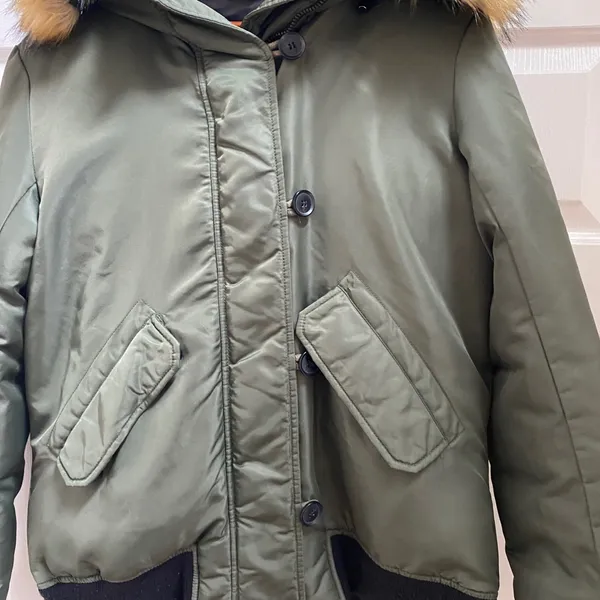 S13 Bomber Jacket Women M Olive Green Duck Feather Down Faux Fur Hooded Gorpcore - Image 4