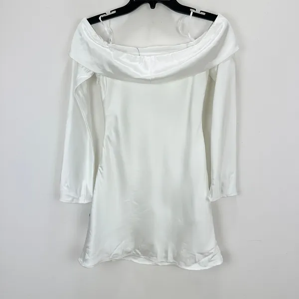 Lulus Luxurious Vision White Satin Off-the-Shoulder Mini Dress Party XS NWT - Image 8