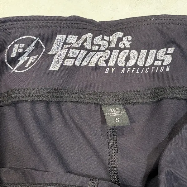 Affliction Fast & Furious Black Roman Graphic Leggings Tights Pants size Small - Image 7