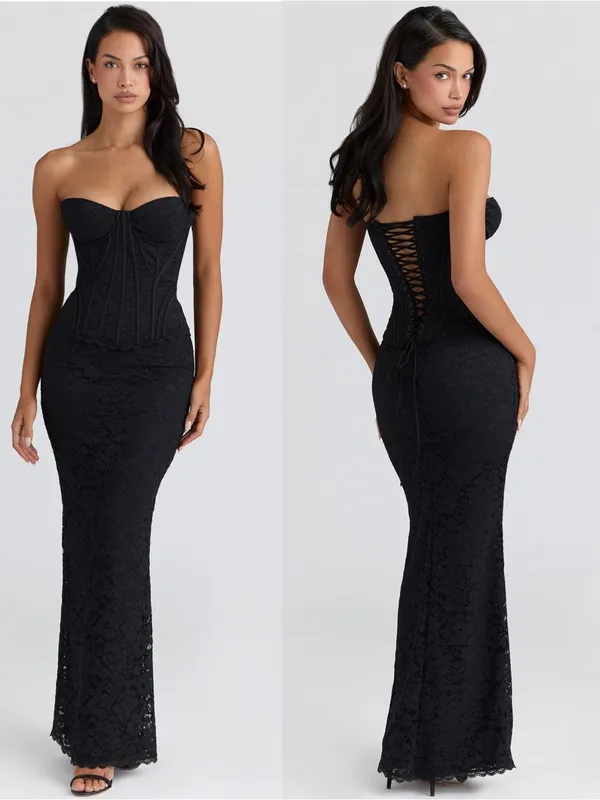 House of CB solaine Black lace Corset maxi dress - Image 2