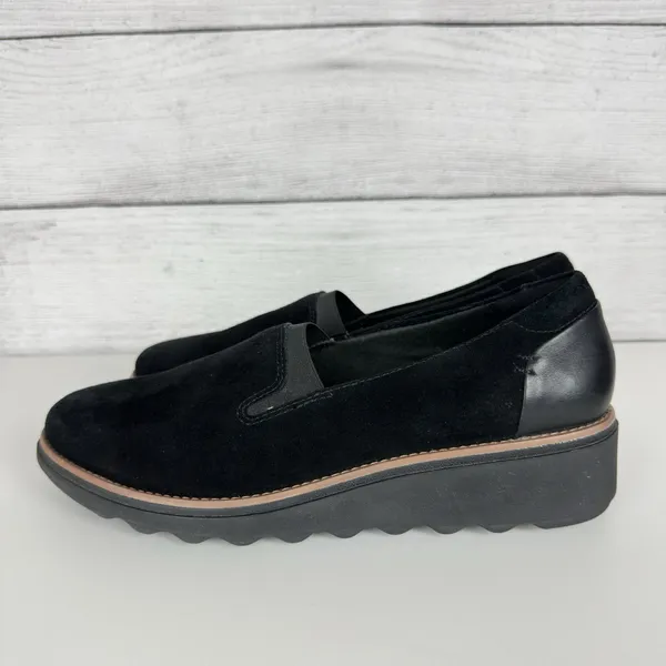 Clarks Collection Loafers Sharon Dolly‎ Black Suede Womens Size 9 Comfort Preppy - Image 4