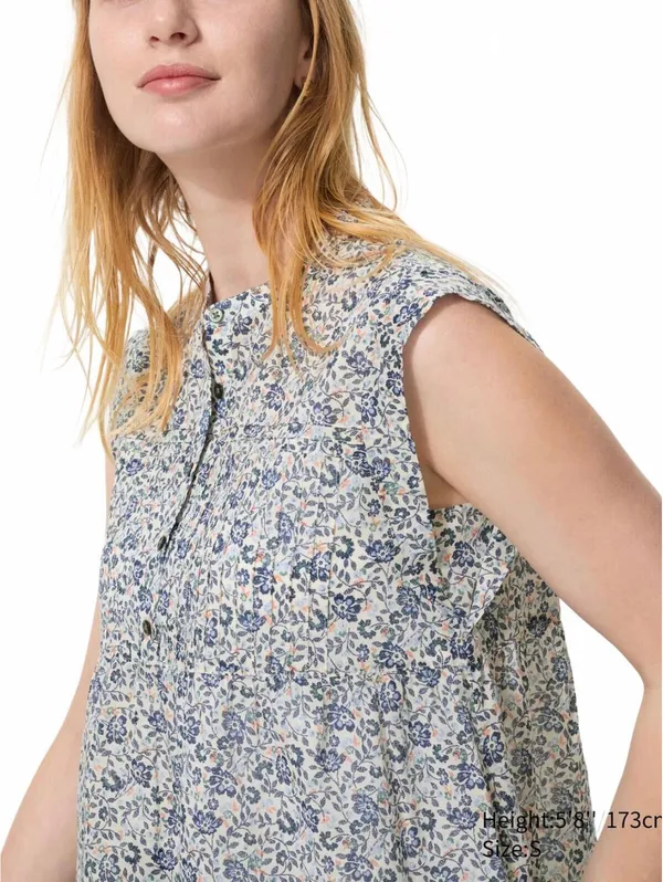 Uniqlo Light Cotton Pintuck Blouse | Sleeveless NWT Off White XL - Image 2