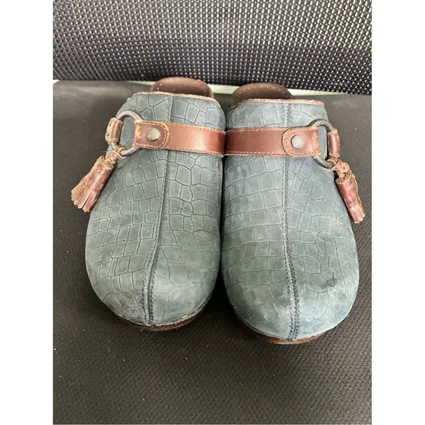 Women's Dansko Shandi Blue Suede Platform Clogs Tassel 38 US 7.5 - Image 2