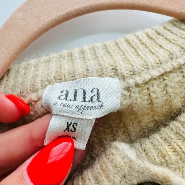A.N.A Beige‎ Henley Oversized Knit Sweater Size XS - Image 7
