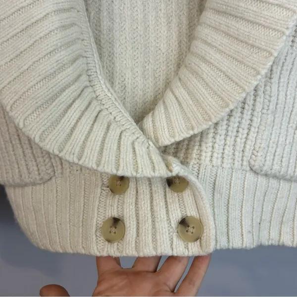 Anthropologie Deep V Wool Blend Oversized Ivory Cardigan Sweater Size Small - Image 5