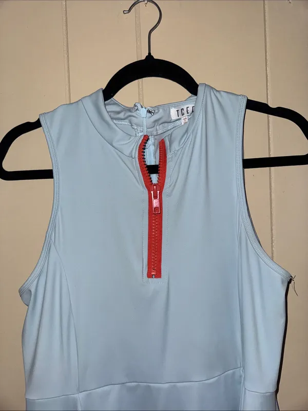 TCEC Light Blue Athletic Dress/Shorts with Coral Zip Detail - Image 2