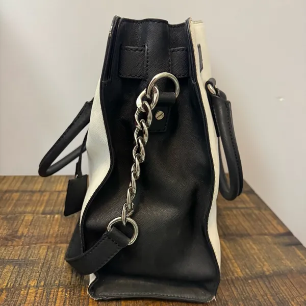 Michael Kors Large Hamilton White Black Leather Multiway Tote Shoulder Bag Purse - Image 3