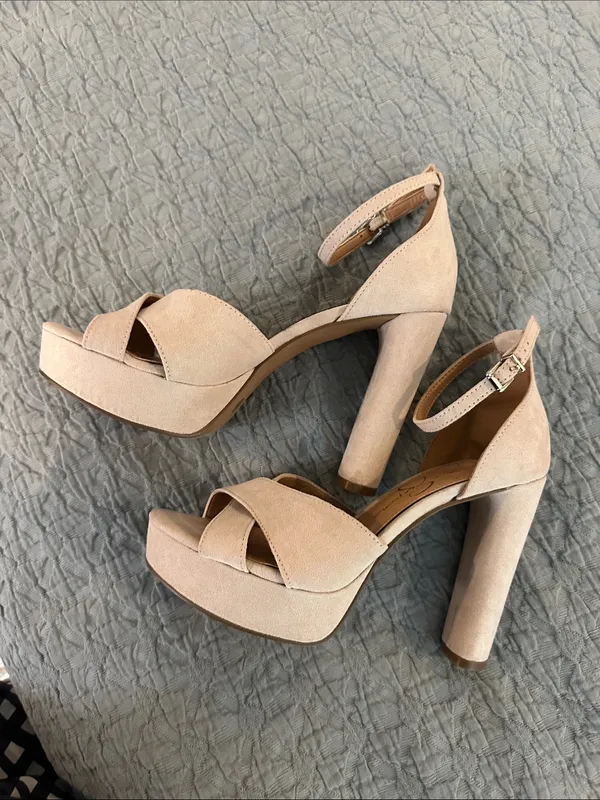 Jessica Simpson Blush Suede Cross-Strap Ankle Strap Heels - Image 2