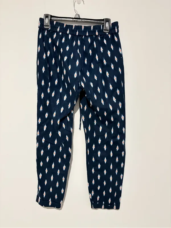 J. Crew Factory Linen Cotton Drawstring Ikat Pants navy blue size 2 - Image 3