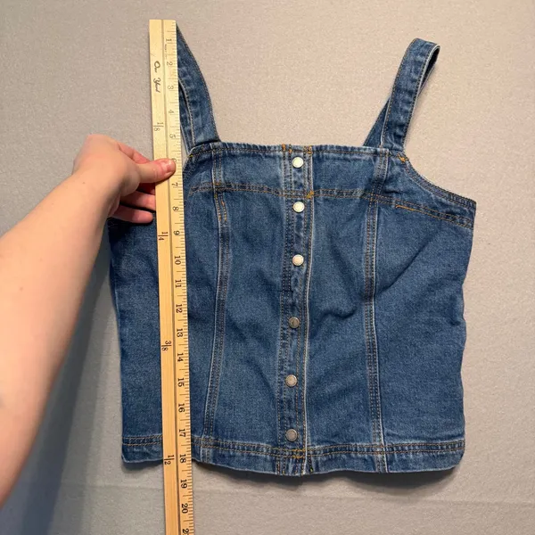 John Galt Button Front Denim Camisole Top Blue Stretch Women Size S - Image 4