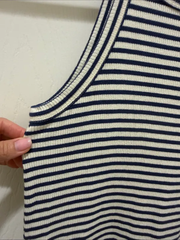 Madewell Navy Blue & Ivory Striped Racerback Sleeveless 90’s Mini Swing Dress XS - Image 7