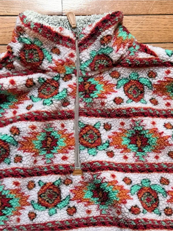 Simply Southern Plush Sea Turtle Aztec Pullover Sherpa Jacket Womens Size Large - Image 5