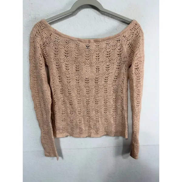 American Eagle Sweater Pointelle Knit Off Shoulder Women's Size S Peach Cozy New - Image 3