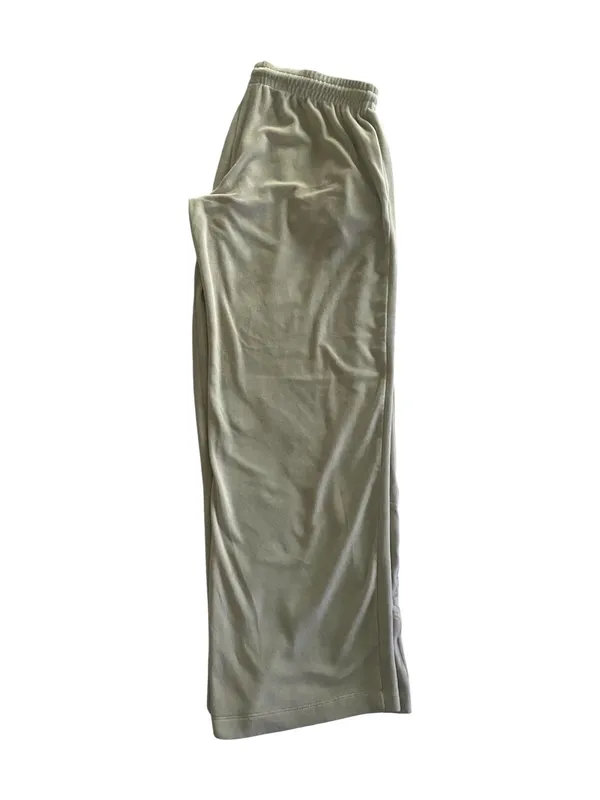 PINK Victoria's Secret Cream Velour Lounge Pants-size large Casual lounge pants from PINK by Victoria's Secret. Elastic drawstring waistband for a comfy fit. Smooth fabric with a relaxed wide-leg silhouette, has hand pockets, embroidered “pink” on one leg, 93% polyester and 7% elasttane, excellent condition Measurements: Waist: side to side 17-21 inches Rise: 11 inches Inseam: 30 inches - Image 5